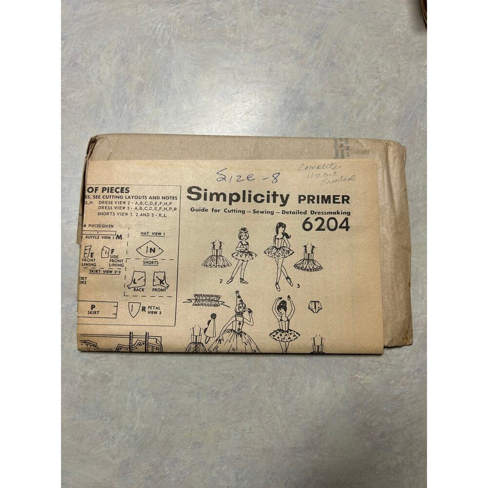 Vintage 1965 Simplicity Primer Pattern #6204 Girls Ballet Costume‎ Size 8 HTF